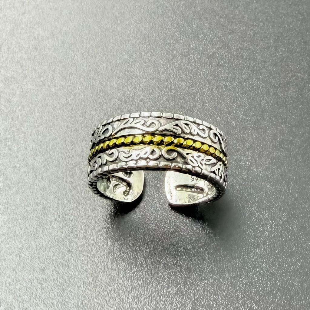 Men's Retro Tang Dynasty Grass Pattern Adjustable Ring - Ethnic Style, Versatile Open Design, Ancient Vine Motif