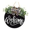 Welcome Door Sign Black Color Wreath Round Shape Hanging Welcome Doorplate for Home