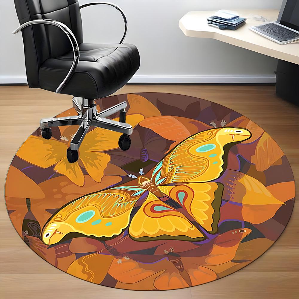 1pc Butterfly Moth Office Round Area Rug, Indoor Mat Suitable ForOffice, Under Office Chairs Bedroom Living Room Home Decor, Room Deco,  N69