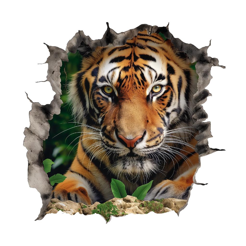 Fierce 3D Breaking Wall Tiger Toilet Stickers, Waterproof Removable Self-Adhesive Bathroom Decals