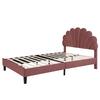 Letto Matrimoniale Imbottito 140 x 200 cm, Struttura Letto con Testiera a Forma di Fiore e Rete a Doghe, Adulto-Ragazzo, Velluto Amico della Pelle, Letto per Ospiti, Rosso Fagiolo