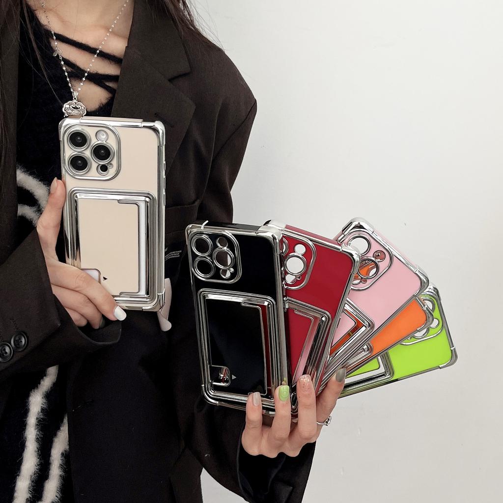 Creative Electroplated Solid Color Side Card Phone Case Suitable for IPhone 16, Transparent Anti-drop IPhone 15 Pro Max