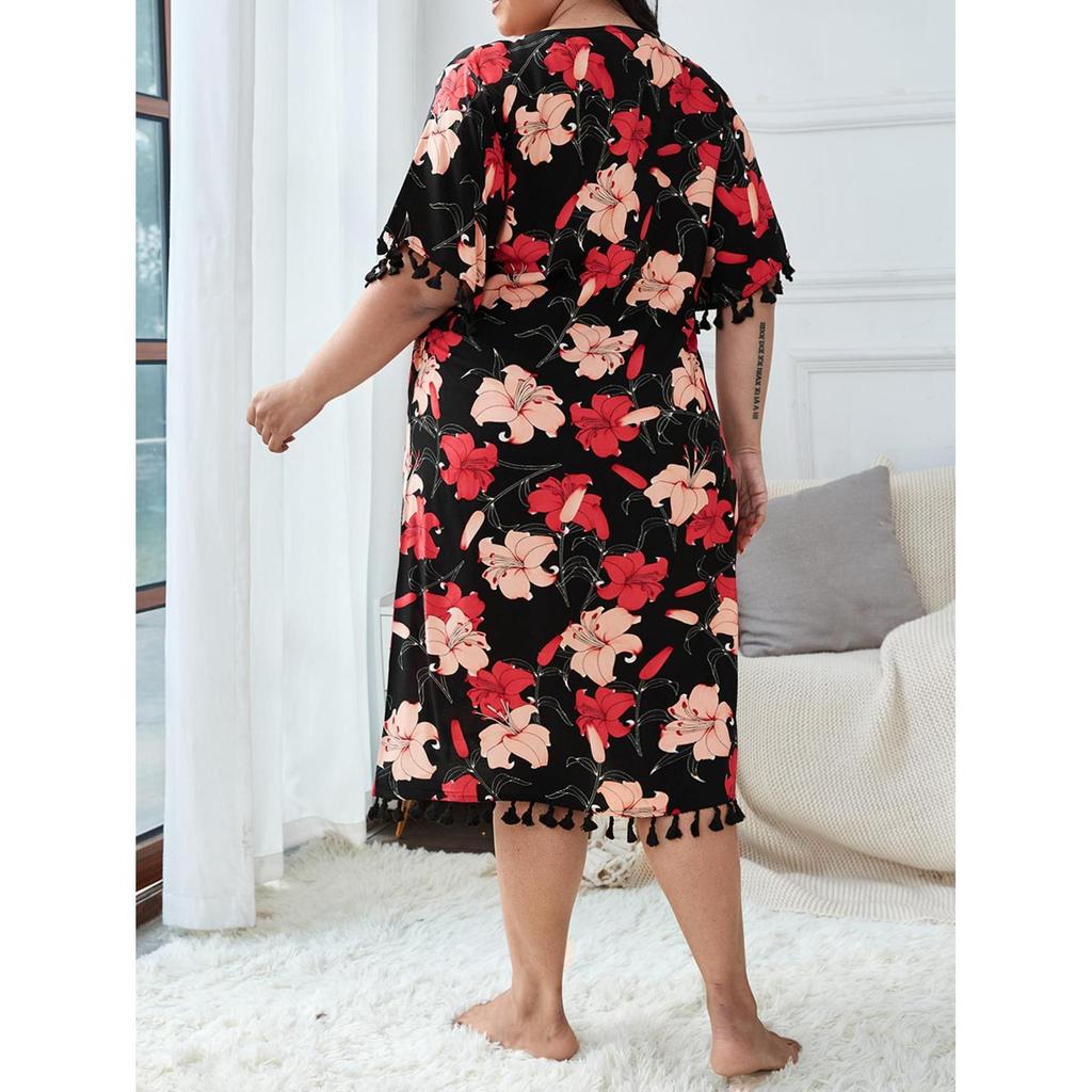 European and American large-size pajamas for women's summer enlarged and loose 50kg fat mm short-sleeved pajamas.