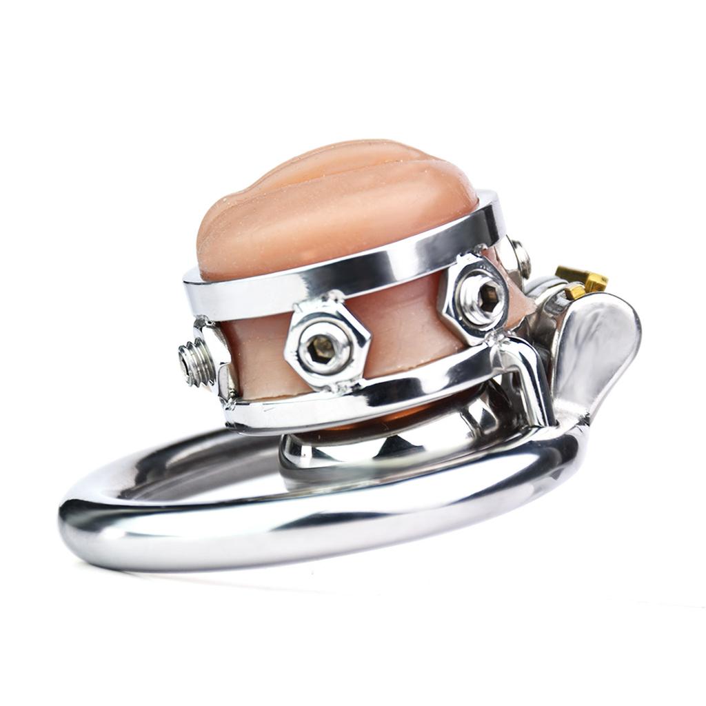 Silikonowa symulowana pochwa ze stali nierdzewnej dla mężczyzn CB Lock Chastity Lock zdejmowany pierścień na penisa Gay Cuckold Sex Toys