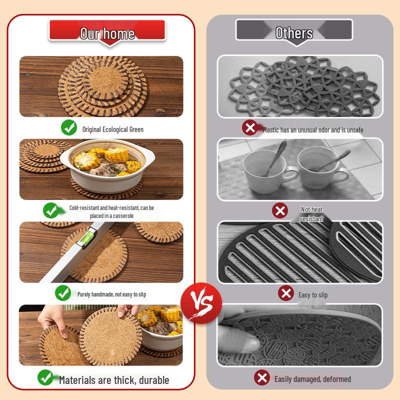 Coconut Fiber Heat-Resistant Table Mat: Anti-Scald Pad, Pot/Bowl Coaster, Plate Mat, Teapot Trivet.