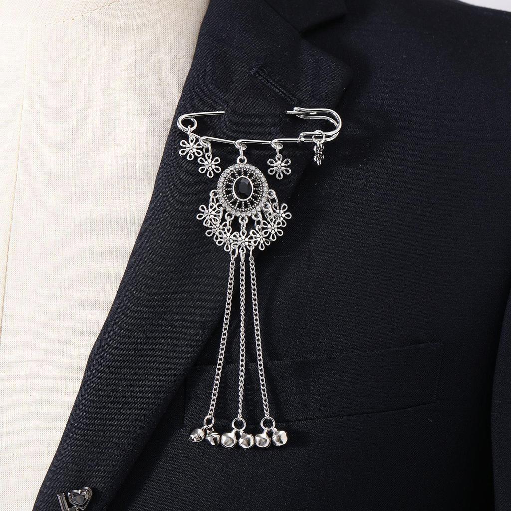 Bohemian Rhinestone Flower Tassel Brooch for Women - Exotic Style Suit Coat Pin