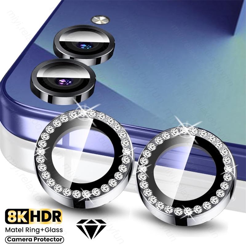 Luxury Diamond Metal Ring Camera Protector Case For Samsung Galaxy Z Flip 7 6 5G 9H Tempered Glass Lens Accessories