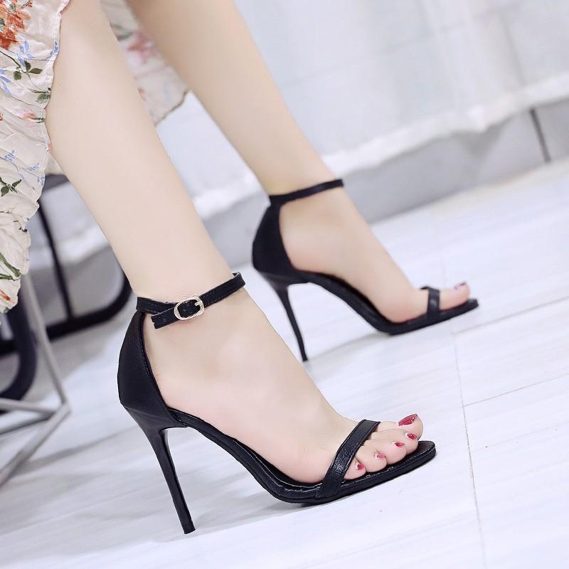 Fashion Summer New Sandals Fashion Round Toe Open Toe One Buckle Strap Non-slip Stiletto High Heel Simple Women's Shoes