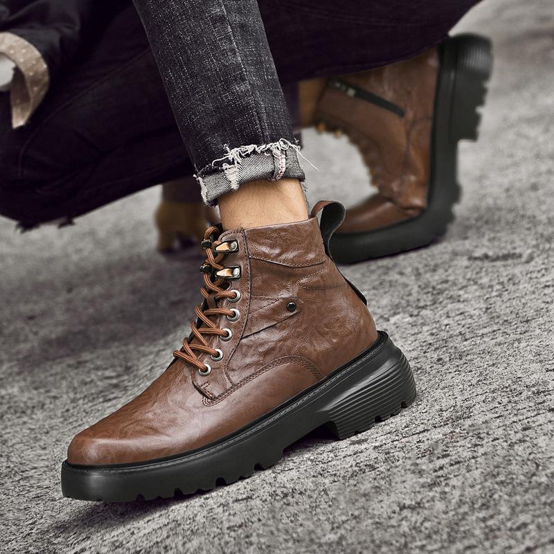 Martin Boots Men's Autumn and Winter High-top Boots Style Fashion Tooling Shoes Young and Young Retro Casual Leather Boots Men