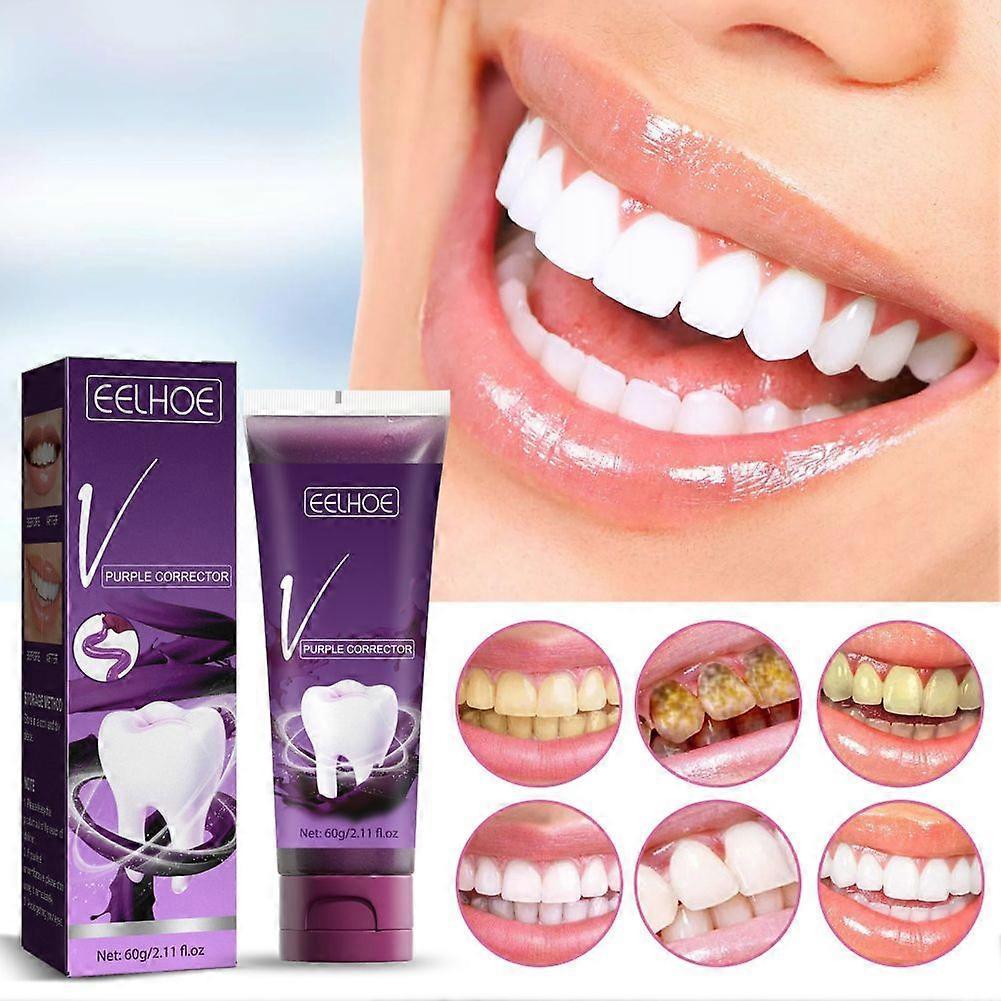 3pcs V34 Teeth Whitening Purple Toothpaste Remove Teeth Stain Whitening Brightening Essence Fresh Breath Color Corrector Oral Care