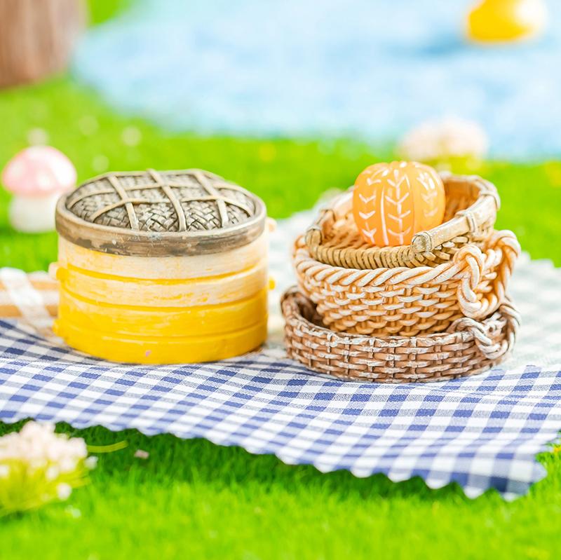 3Pcs/Set Dollhouse Miniature Resin Woven Basket Food Storage Picnic Basket Furniture Model For Doll House Accessories Decoration
