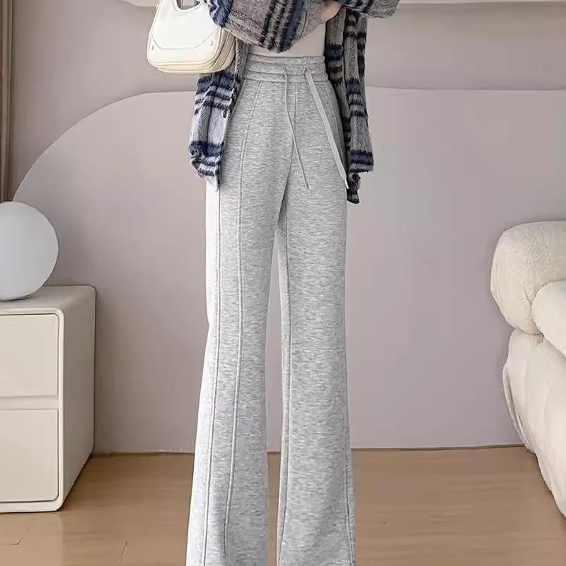 

Брюки больших размеров с флисовой подкладкой из искусственной шерсти с широкими штанинами, новые осенне-зимние, с разрезами, прямые, зауженные, слегка расклешенные брюки-бананы для женщин 5XL серый