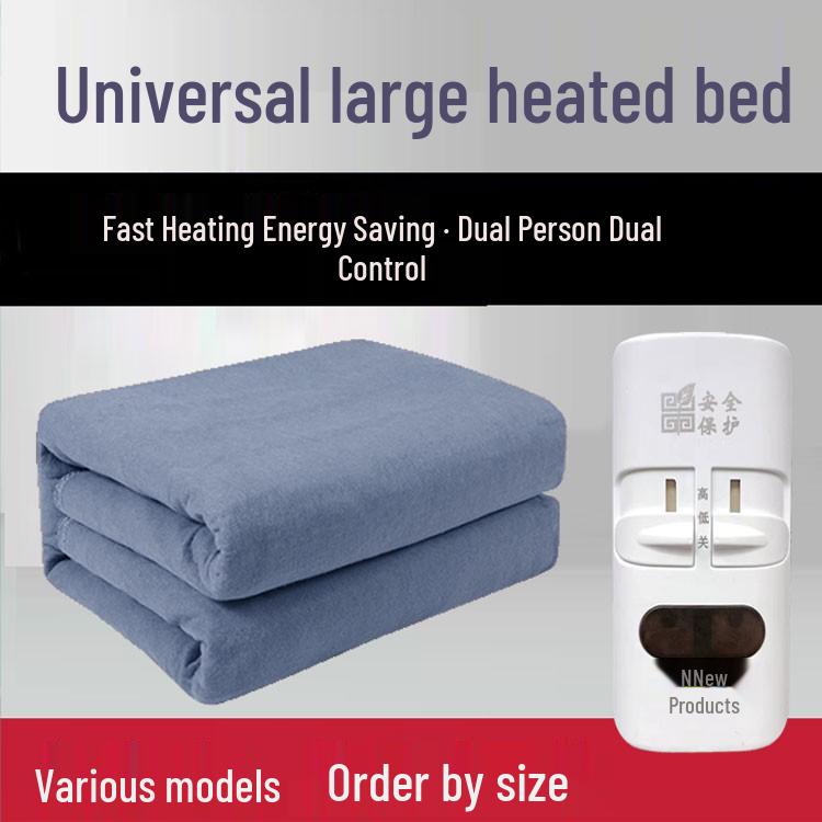 Large Electric Heated Blanket with Dual Control for Single/Double Beds - Adjustable Temperature for Three-Person Use