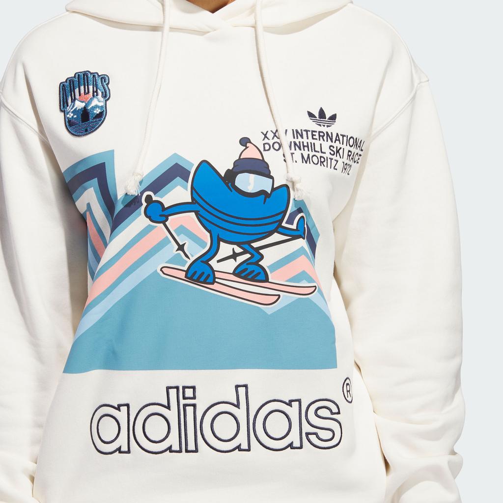 Adidas Originals Holiday Hoodie With Cartoon Print Women Tops Pink White IT1741