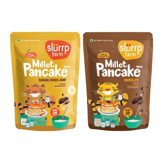 Slurrp Farm Instant Breakfast Millet Pancake Mix, Banana Choco-Chip, Supergrains , 100% Vegetarian Eggless Healthy Breakfast,150g (Pack Of 2) 300GM