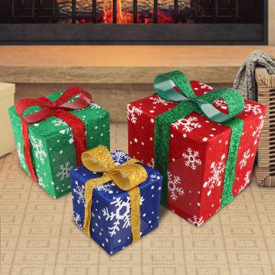 3pcs Christmas Lighted Gift Boxes Decoration with Bows, Christmas, Weddings Yard Home Holiday