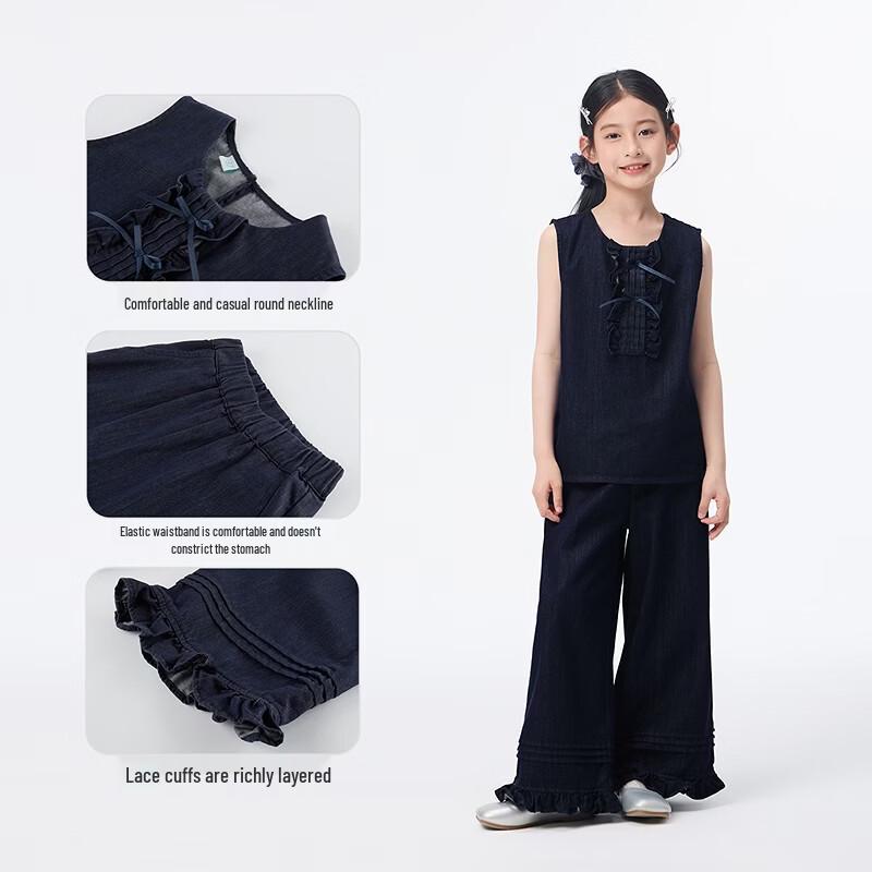 Girls' Summer Denim Bowknot Two-Piece Set