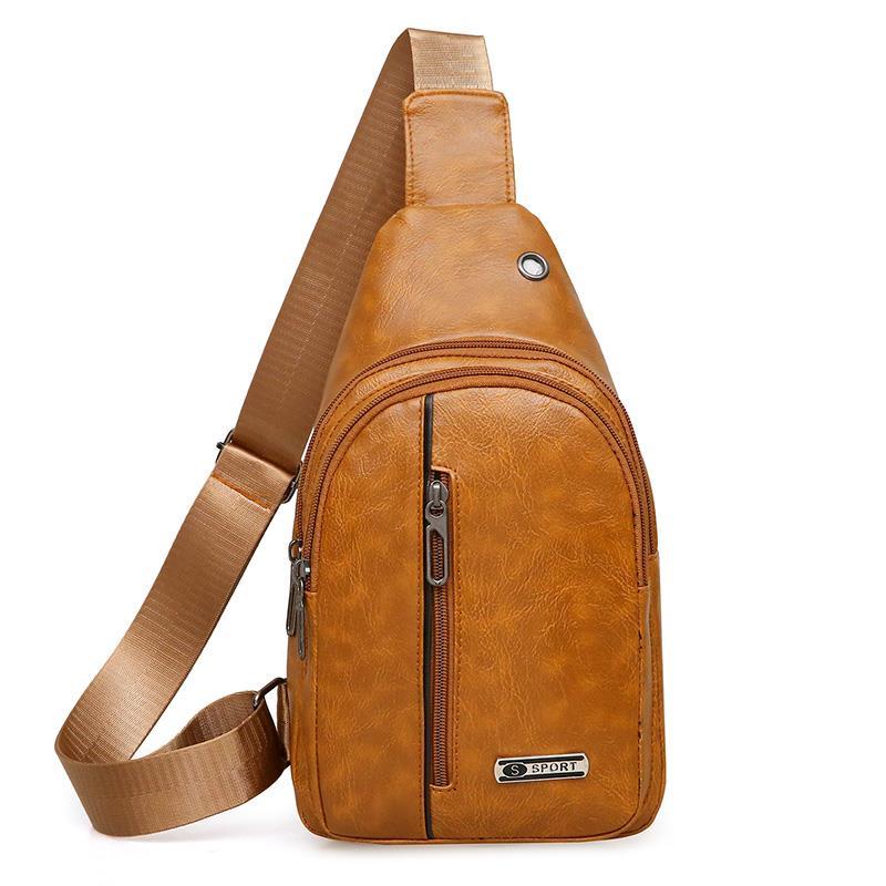 Usb Men Portable Rechargeable Leisure Diagonal Span Package Outdoor Sports Pu Chest Bag