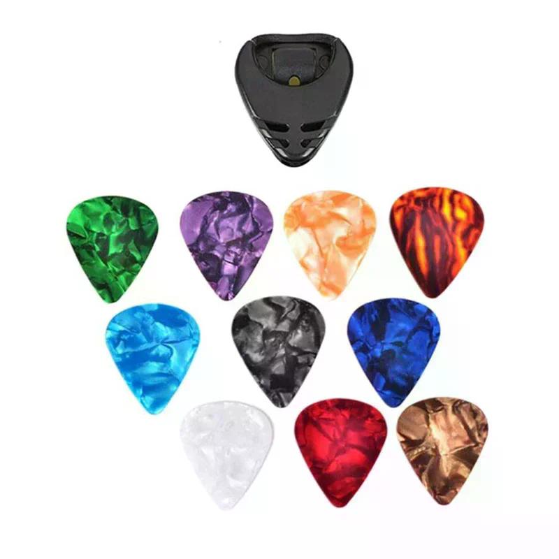 10Pcs Plectrums 1 Pick Holder Electric Celluloid Acoustic Guitar Picks Colorful Random Color