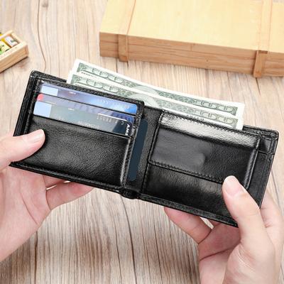 Men Faux Leather Wallet Large Capacity Bi-fold Short Wallet Vintage Minimalist Business Casual Credit Card Holder Front Pocket Wallet