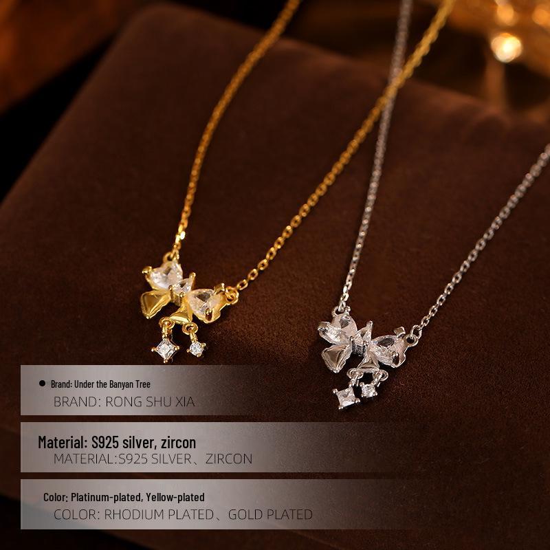 Silver Bow Star Necklace: Sweet Clavicle Chain for Women - Perfect Girlfriend Gift, 2024 Trend.