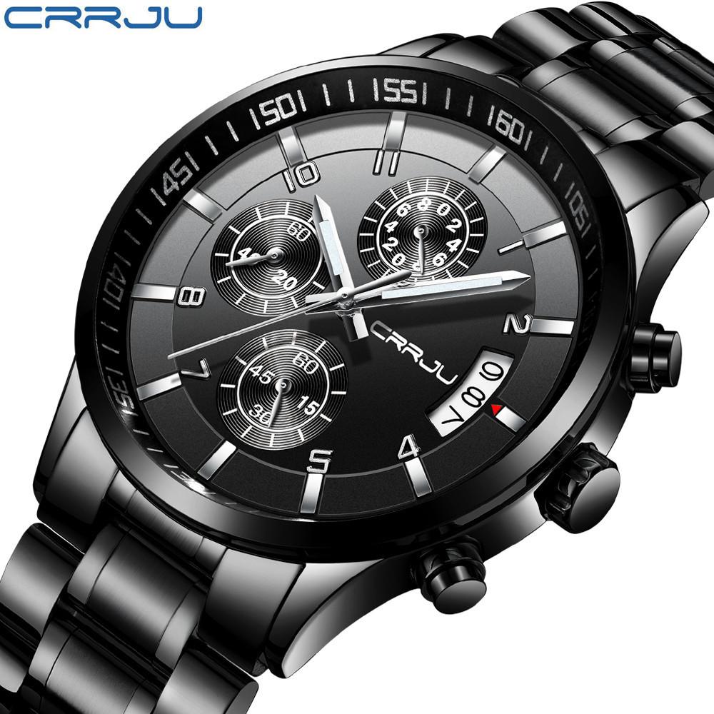 CRRJU 2214New six-hand steel strap solid men's hot-selling casual personalized watch, fashionable and popular for men