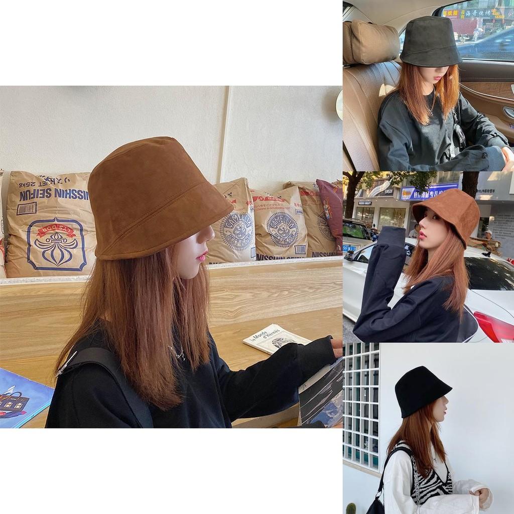 Elegant Solid Color Suede Bucket Hat For Women With Round Top And Wide Brim