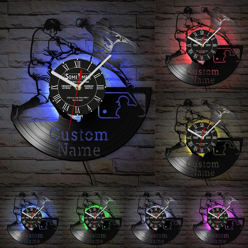 Baseball Custom Wall Clock Made of Real Vinyl Record Personalized Name Laser Cut Music Album Retro Wall Clock Boys Room Decor