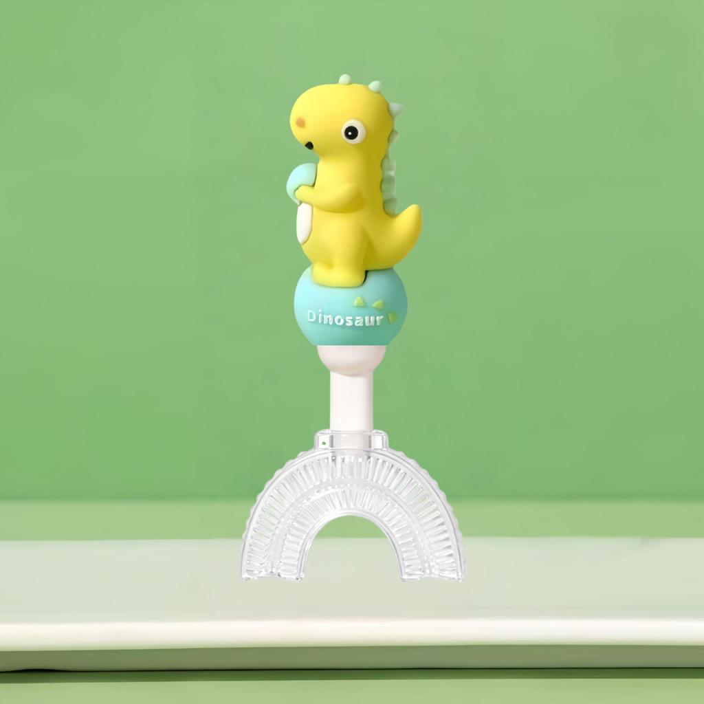 Children's U-Shaped Toothbrush: Soft Silicone Bristles, Anti-Slip, Cartoon Design, Ages 1-12