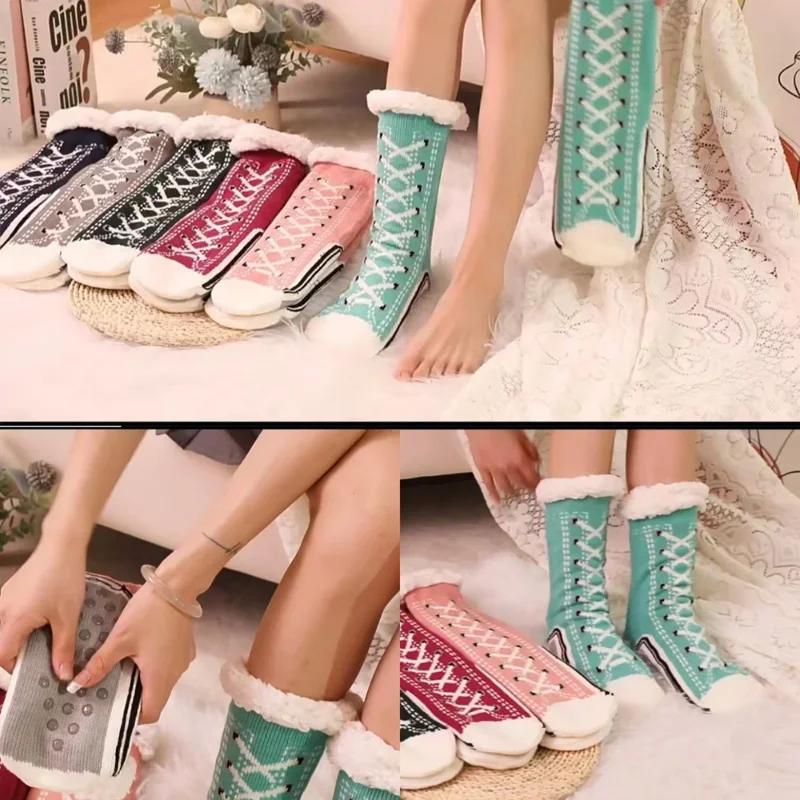 Women Thermal Fluffy Sock Christmas Gift Winter Warm Plush Non slip Home Sleeping Soft Female Floor Thermal Slipper Sock Zipper