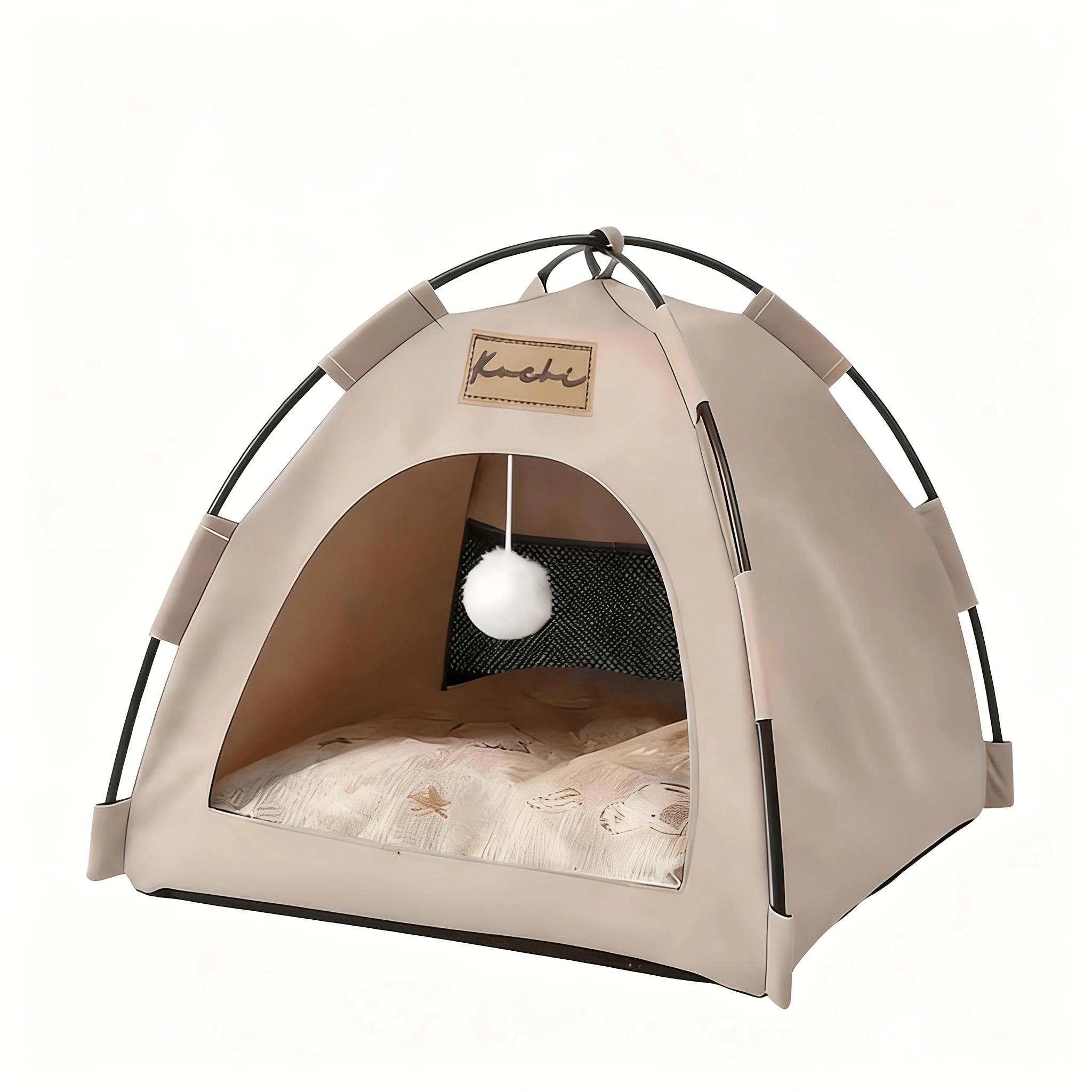 

All-Weather Semi-Closed Pet Tent Bed Removable Cushion Portable Foldable Pet House for Indoor Outdoor Travel Camping хаки