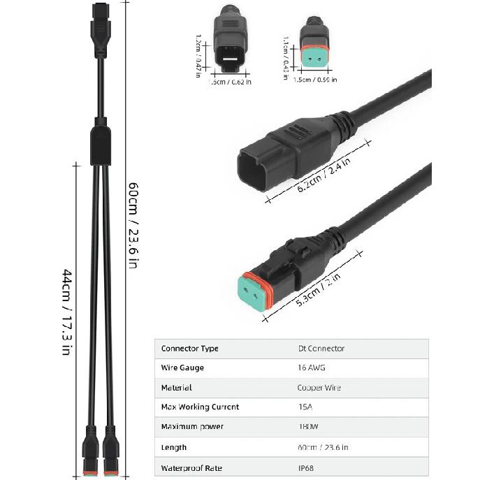 

2 in 1 2ft Universal Splitters Deutsch DT Adapters Wiring Harness Extension Kit, 2Pin Plug and Play Connector for LED Work Light