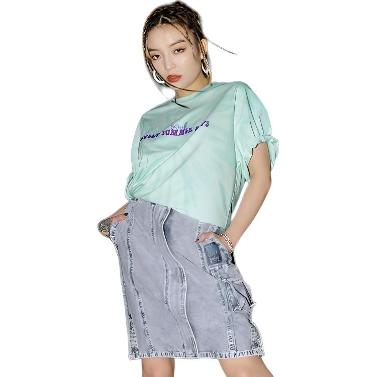 Li Ning Badfive Washed Elastic Waist Straight Casual Denim Skirt Women Skirts Gray ASKS158-1