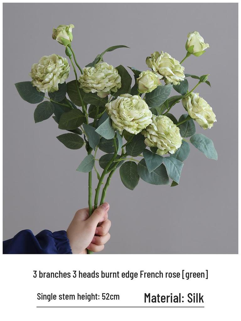 Vintage Burned Edge Rose Artificial Floral Arrangement for Living Room or Dining Table Decor