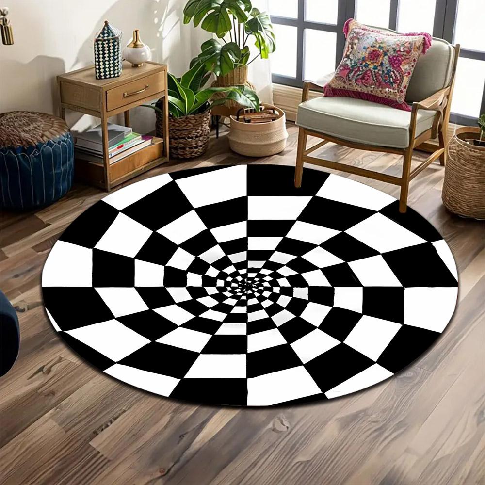 Optical Illusion Checkered Pattern Print round rug, living room, bedroom, playroom carpet, non slip floor mat, gift