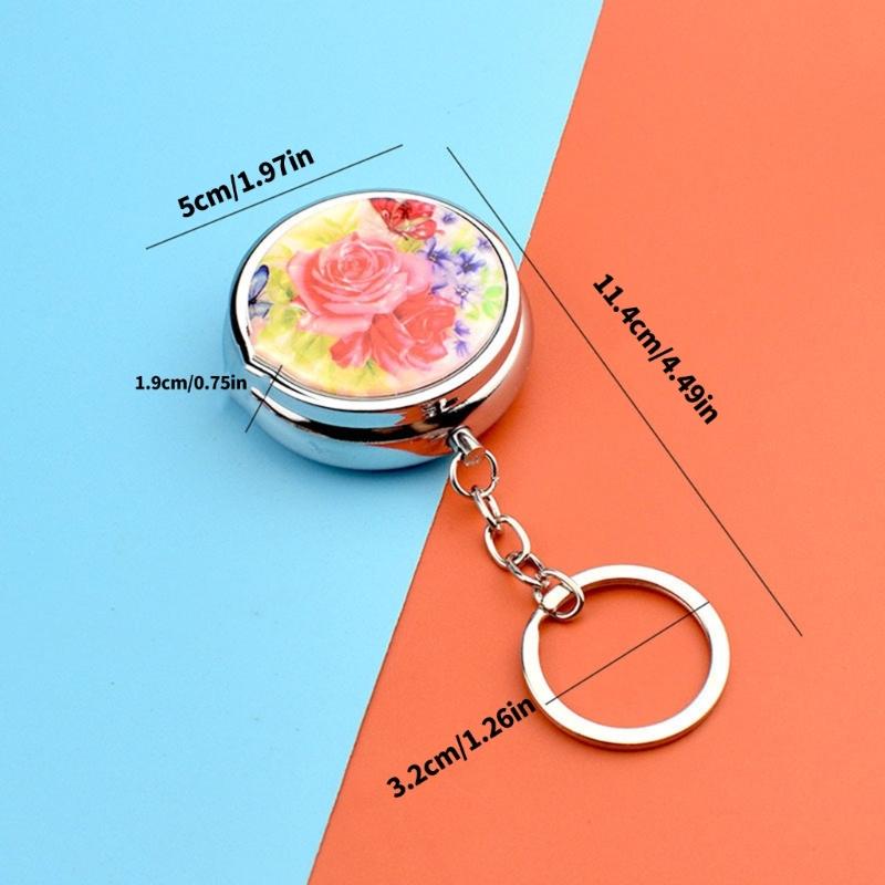 Pills Box Keychain With Mirror And Sealed Metal Compartment Keychain Moisture-Proof Medicines Dispenser Travel Accessory
