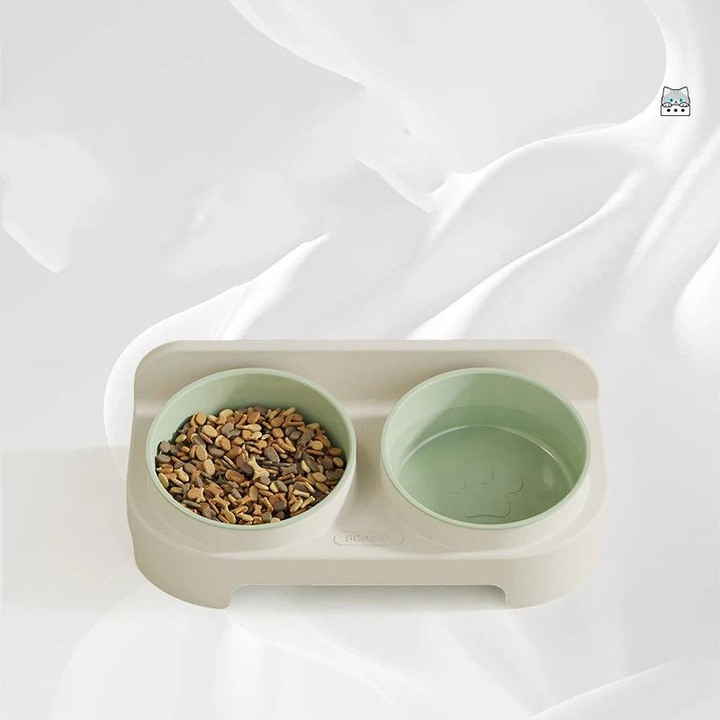 Eco-Friendly Elevated Dual Pet Bowl - Slanted Neck Support Cat & Dog Dish with Anti-Tip Base for Food and Water