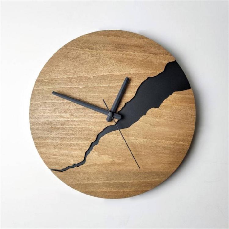 Moderne Wanduhr mit Rissmuster ohne Ticken Holz 30cm Hängeuhren für Büro Wohnzimmer Küche Schule