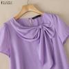 ZANZEA Women Elegant Round Neck Casual Short Sleeve Blouse