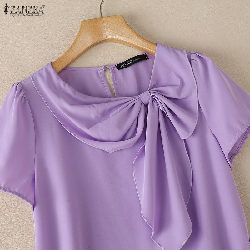 ZANZEA Women Elegant Round Neck Casual Short Sleeve Blouse