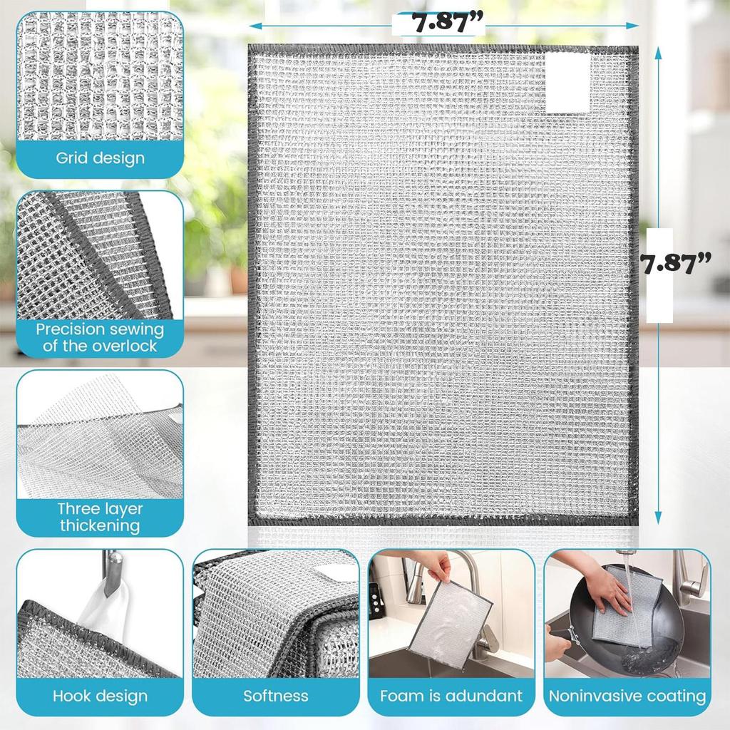 10 Pcs New Upgrade 3-Layer Metal Dish Cloth, No Scratches and No Odor, Multipurpose Wire Dishwashing