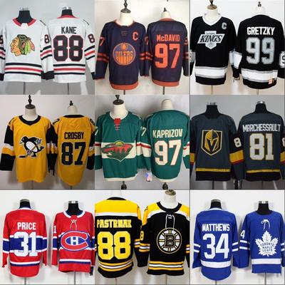 Mens Ice Hockey Jersey NHL Team Style Fan Apparel Blackhawks Penguins Canadiens Oilers Maple Leafs Bruins Capitals Knights