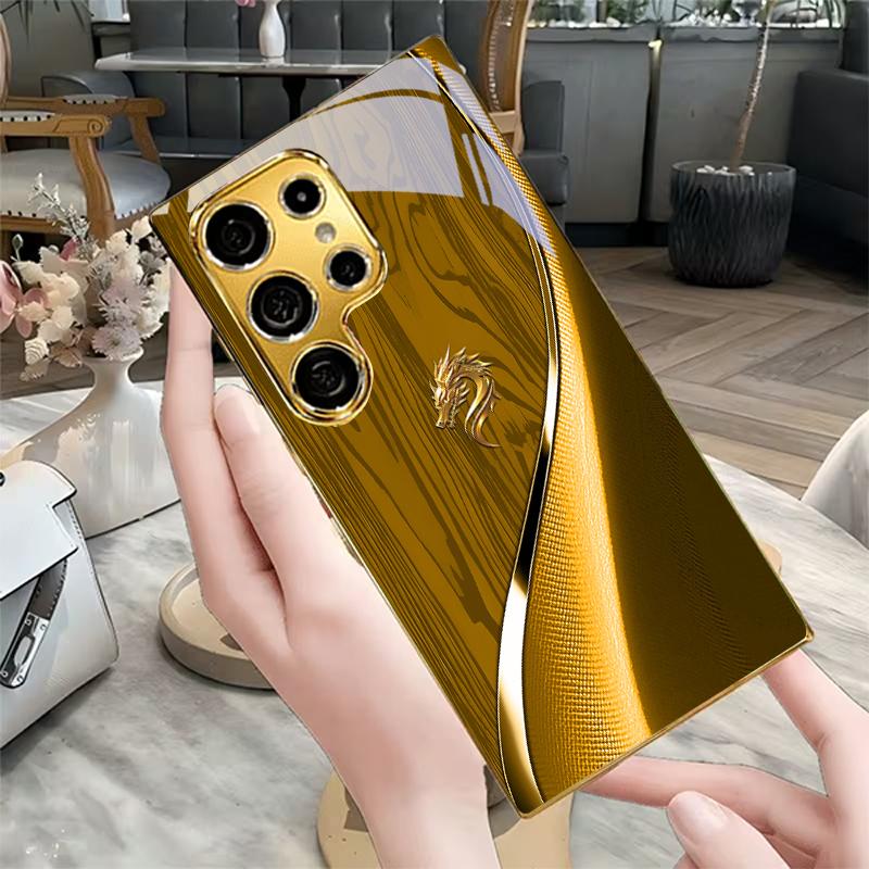 Dragon Texture Electroplated Golden Phone Case For Samsung Note 10 20 A06 A07 A12 A13 A14 A15 A16 A17 A22 A23 A25 Glass Cover
