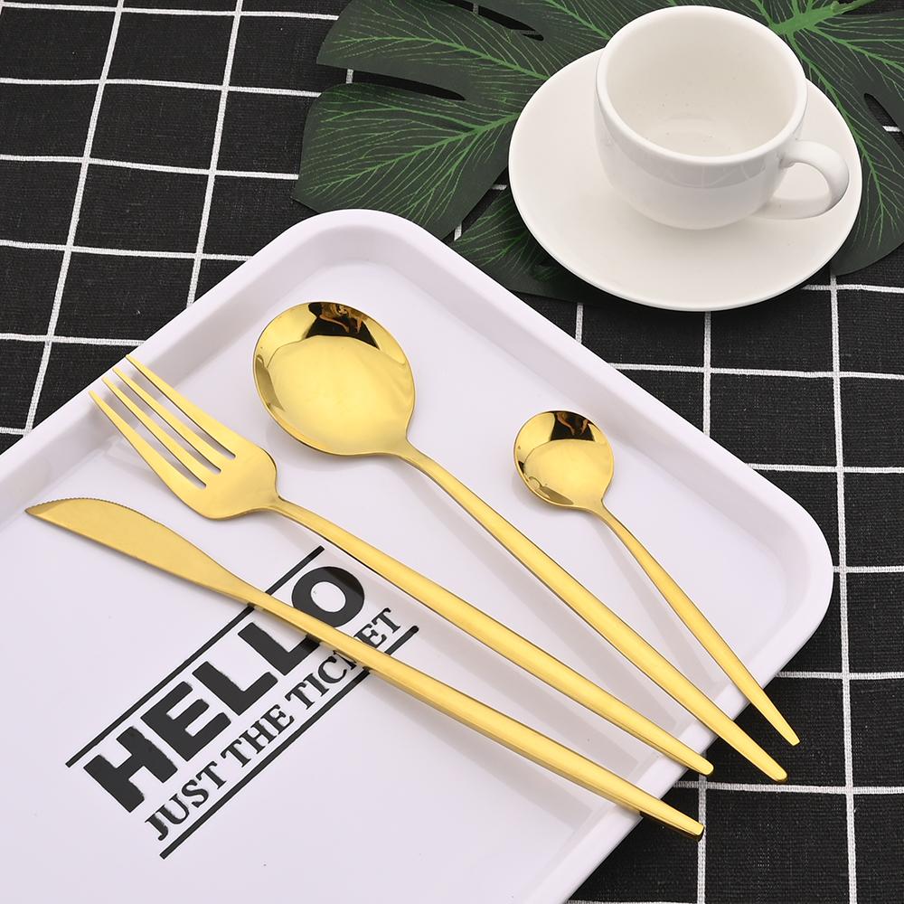 Jankng Gold 24Pcs Western Dinnerware Stainless Steel Daily Cutlery Set Knife Fork Coffee Spoon Tableware Set With Storage Rack