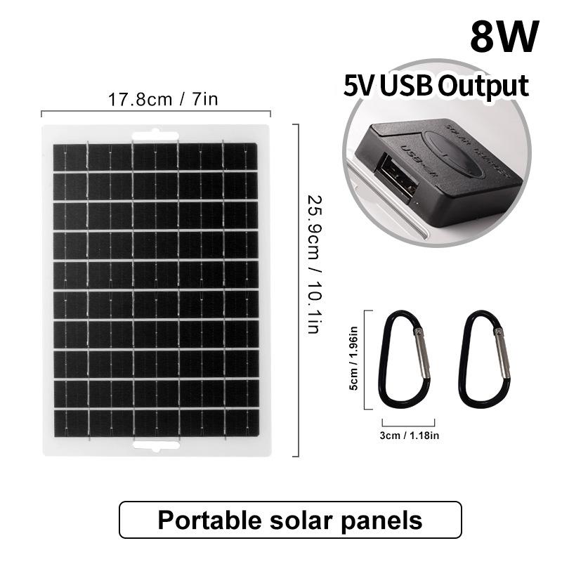 Solární panel s USB pro venkovní turistiku a kempování, přenosná baterie, powerbanka pro nabíjení mobilního telefonu, nabíjecí panel