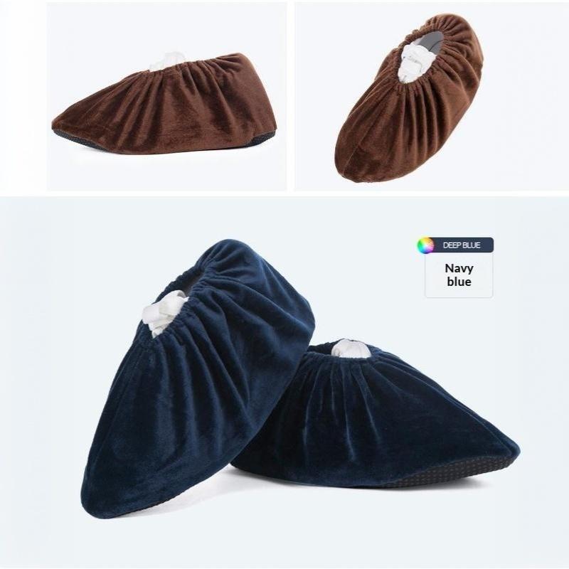 Thick Flannel Shoe Covers 1 Pair Portable Reusable Non-slip Overshoes for Travel Hotel Indoor Foot Protection