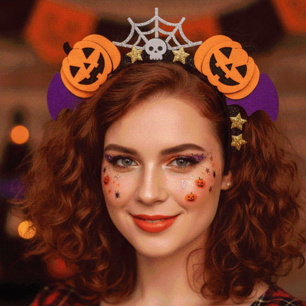 Glitter Stars Pumpkin Headband Felt Bat Wings Hair Hoop Halloween Hairband Parade