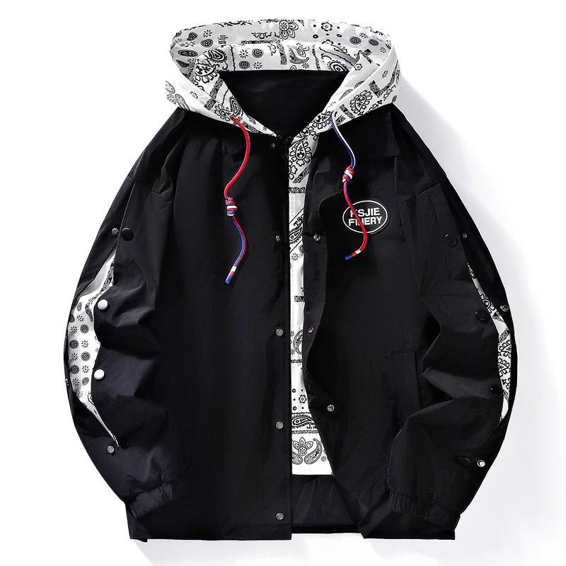 Men's Cashew Flower Two-in-One Baseball Hoodie Jacket - Hong Kong Style Trend