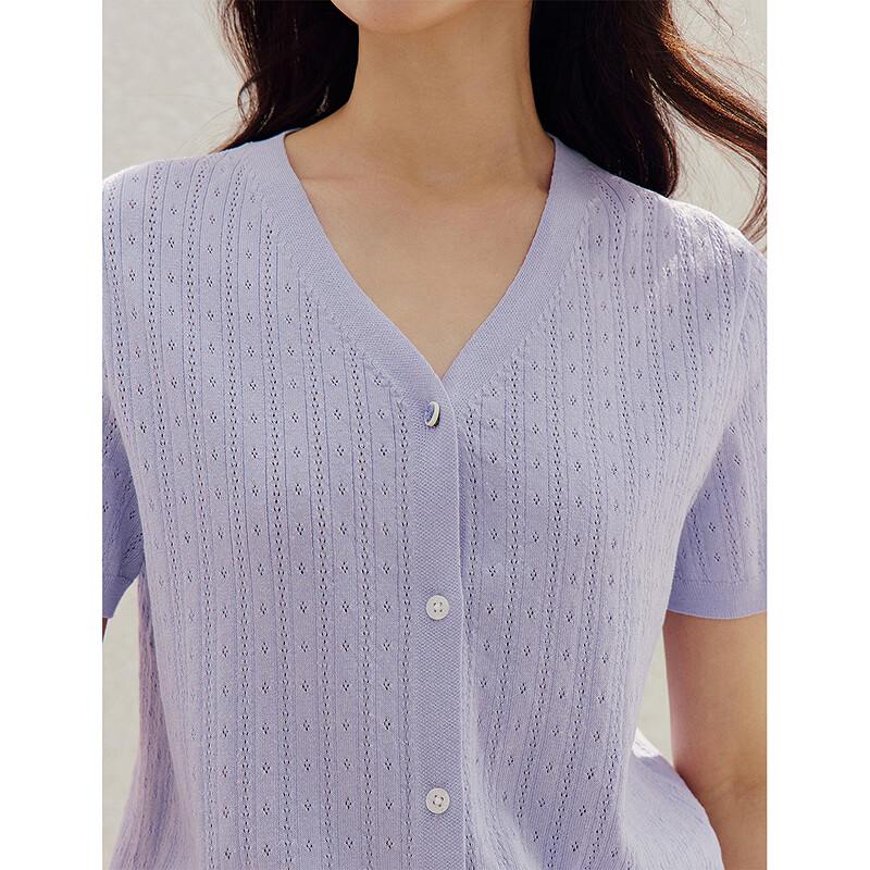 INMAN French V-Neck Short Sleeve Hollow Knit Cardigan