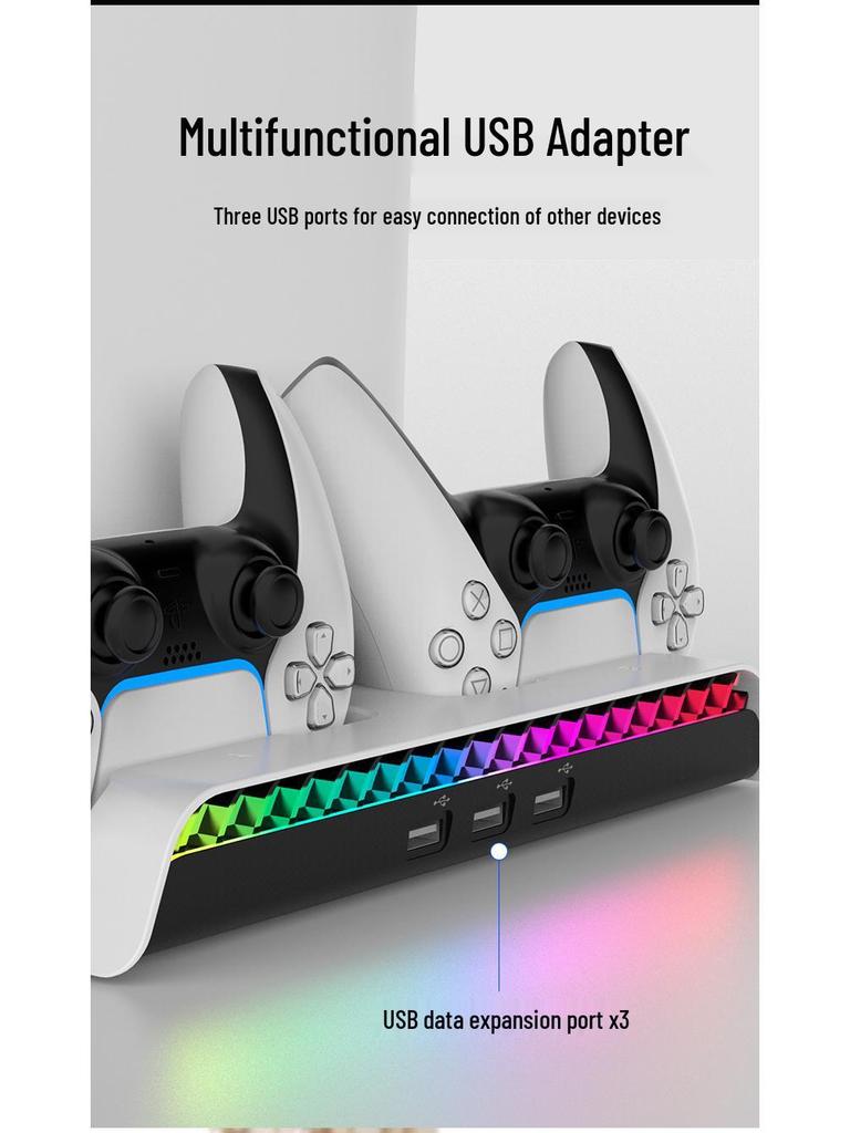 PS5 PRO/Slim RGB Cooling Station: Console Stand, Controller Charger, Disc Storage & Headset Rack